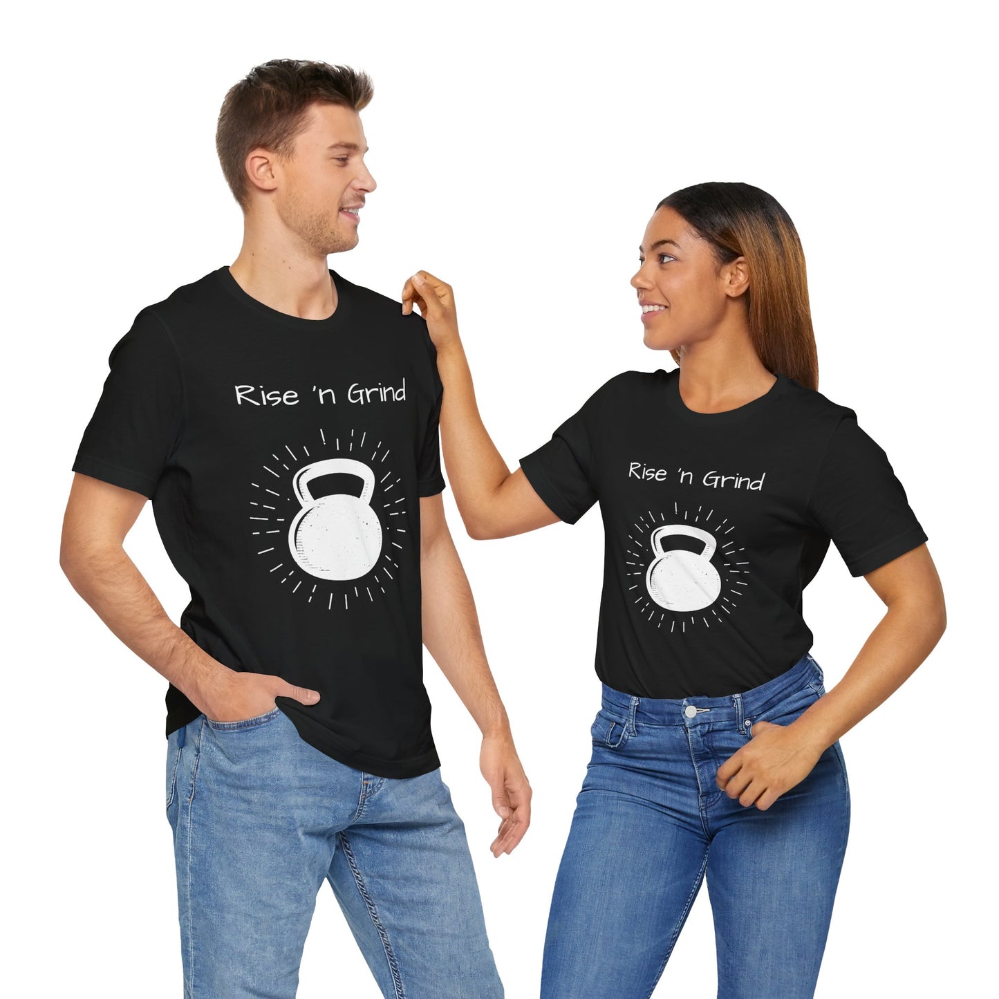 Rise 'n Grind, Black Crew-Neck T-Shirt, Unisex