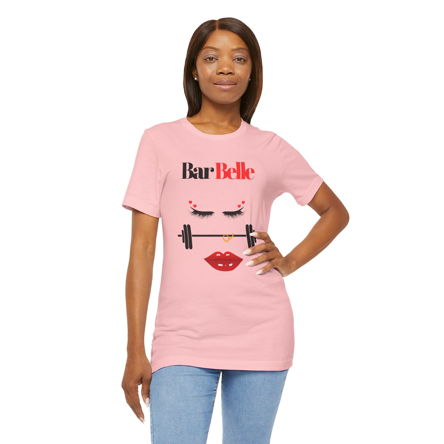 BarBelle Fitness Gym T‑Shirt — Cute Lipstick & Barbell Graphic Tee for Women