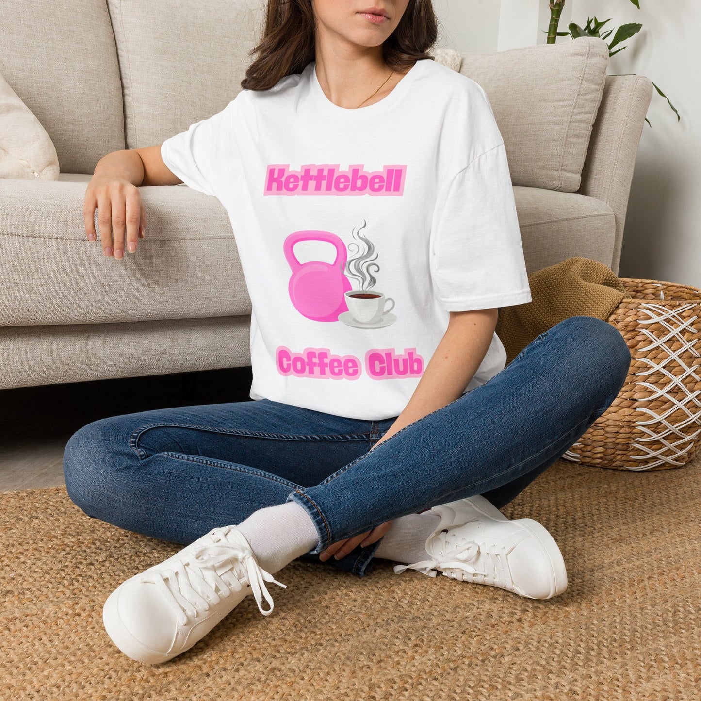 Pink Kettlebell Coffee Club T-Shirt — Fitness & Coffee Lover Tee