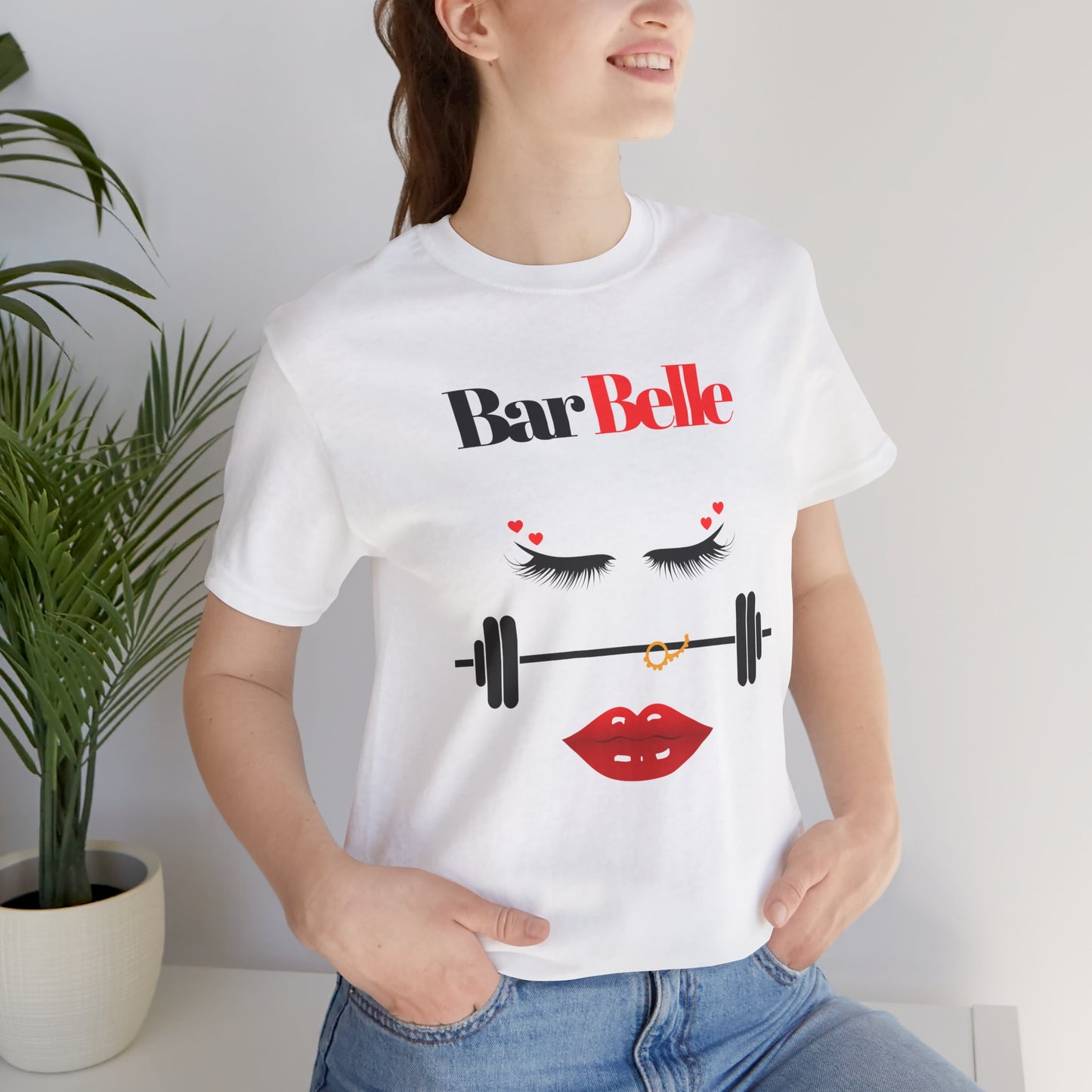 BarBelle Fitness Gym T‑Shirt — Cute Lipstick & Barbell Graphic Tee for Women