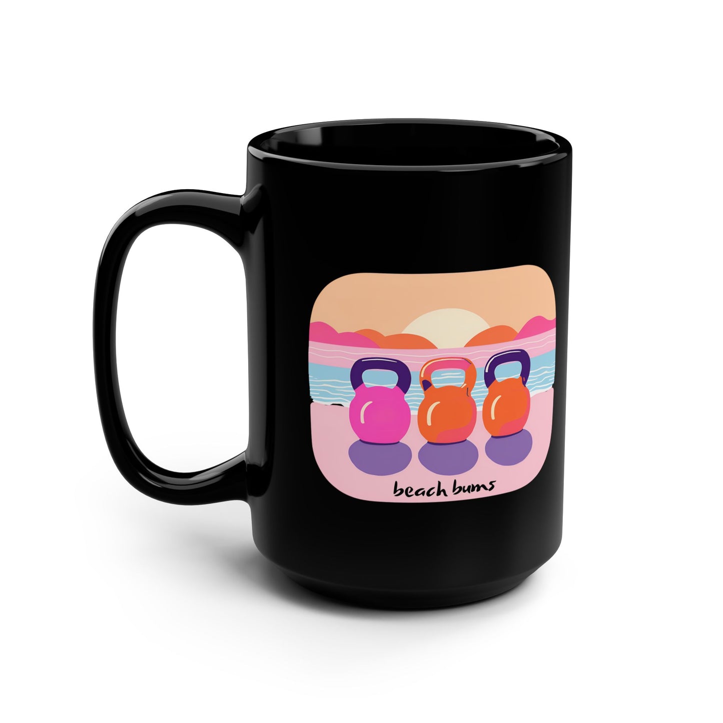 Kettlebell Beach Bums Black Mug, 15oz