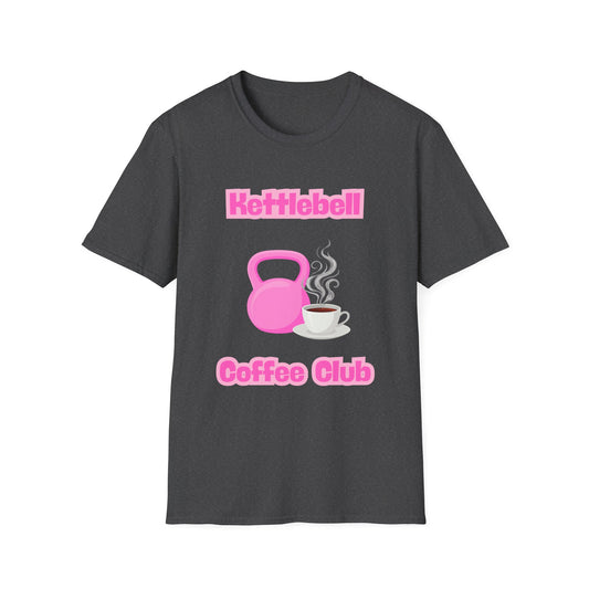 Pink Kettlebell Coffee Club T-Shirt — Fitness & Coffee Lover Tee