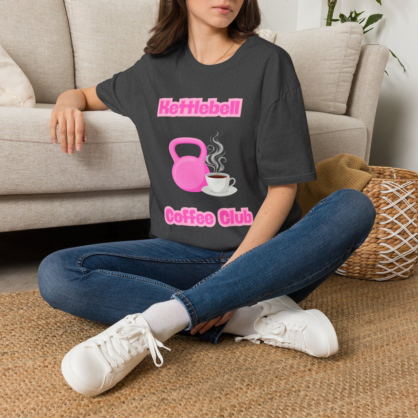 Pink Kettlebell Coffee Club T-Shirt — Fitness & Coffee Lover Tee