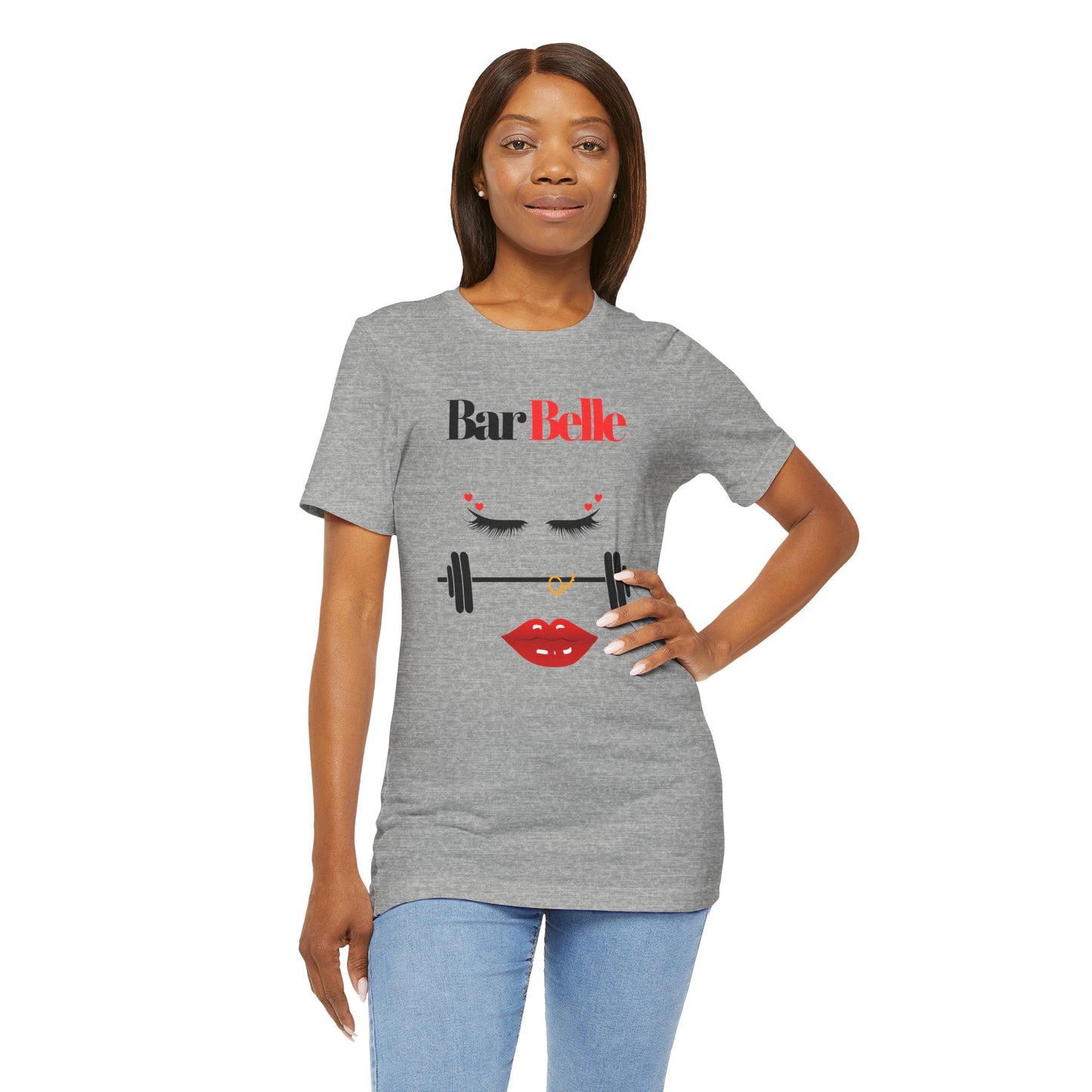 BarBelle Fitness Gym T‑Shirt — Cute Lipstick & Barbell Graphic Tee for Women