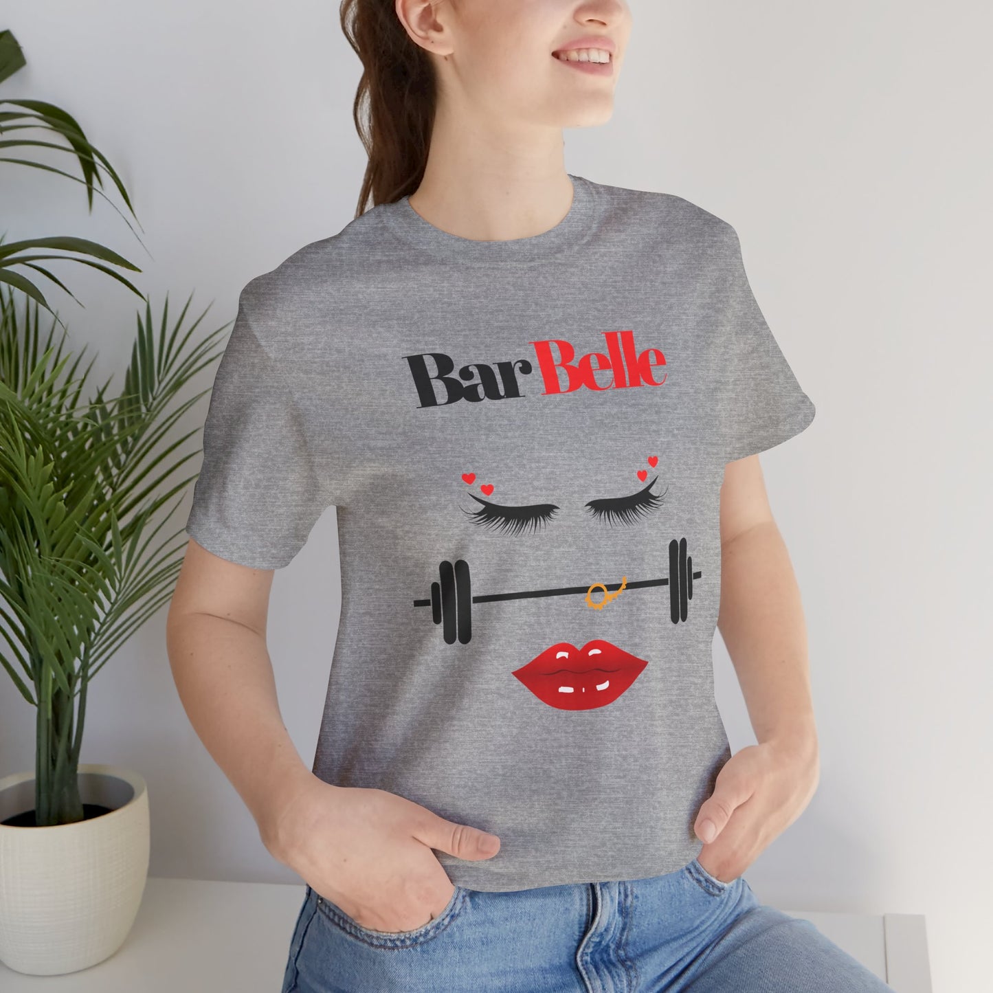 BarBelle Fitness Gym T‑Shirt — Cute Lipstick & Barbell Graphic Tee for Women