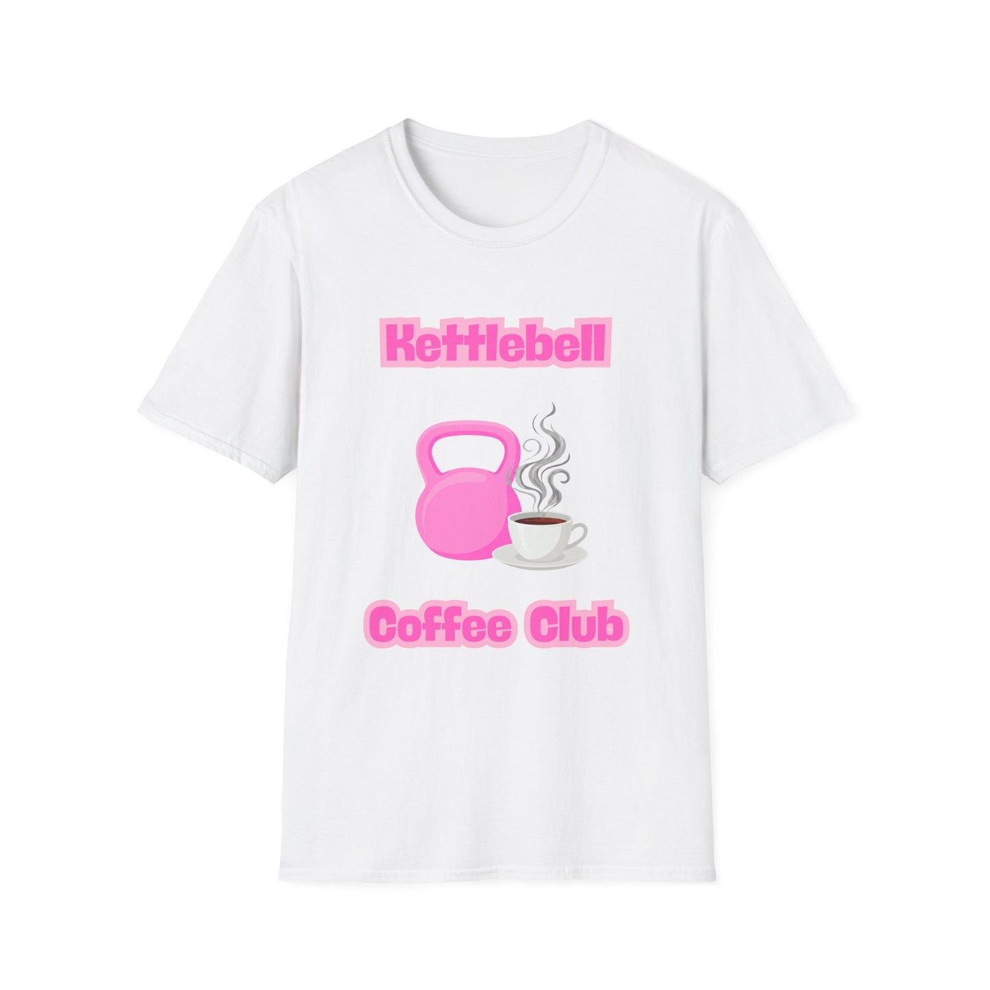 Pink Kettlebell Coffee Club T-Shirt — Fitness & Coffee Lover Tee