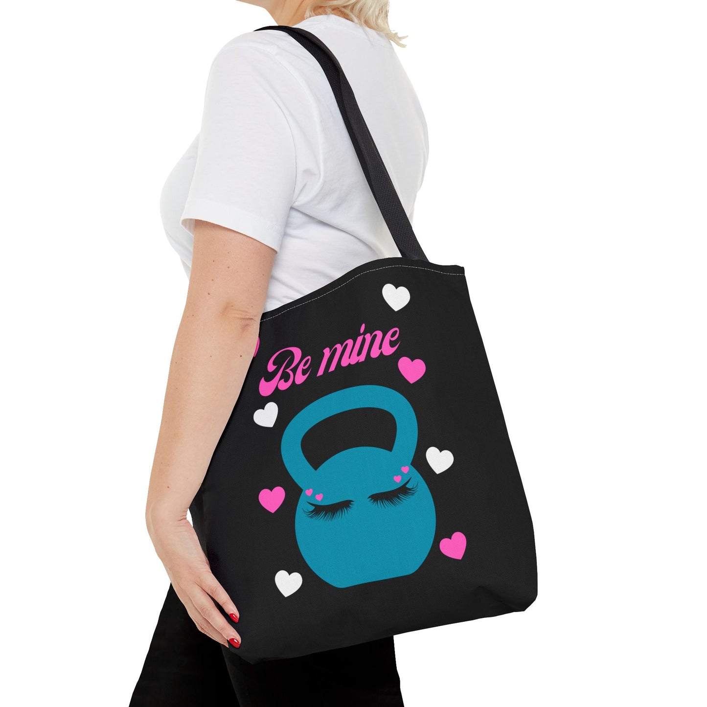 "Be Mine" Kettlebell 16"x16" Tote Bag for Fitness Lover