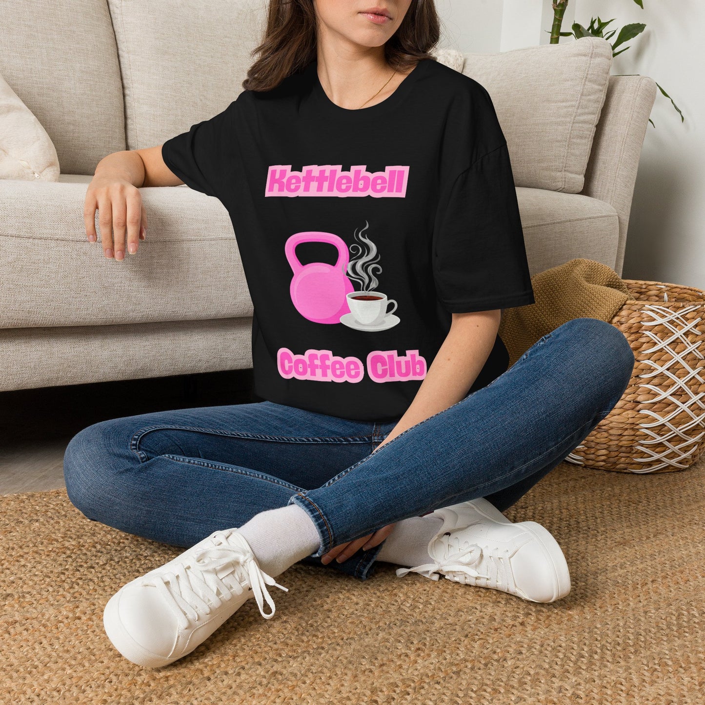 Pink Kettlebell Coffee Club T-Shirt — Fitness & Coffee Lover Tee
