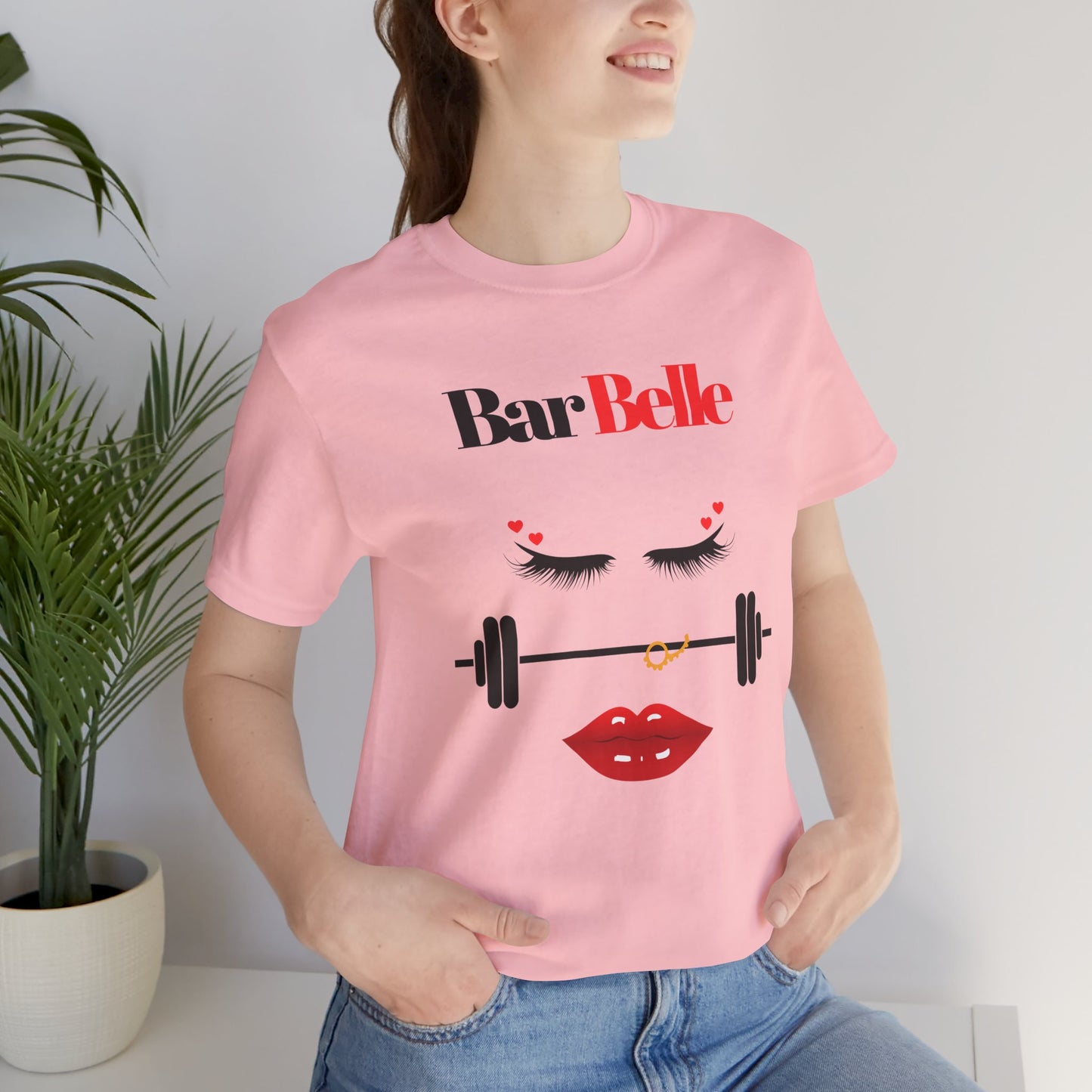 BarBelle Fitness Gym T‑Shirt — Cute Lipstick & Barbell Graphic Tee for Women